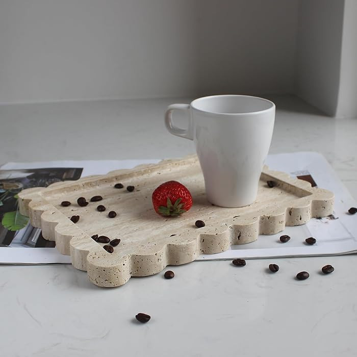 Natural Scalloped Marble Tray 10.8"" x8, Luxury Vanity Tray for Bathroom Kitchen Counter, Decorat... | Amazon (CA)