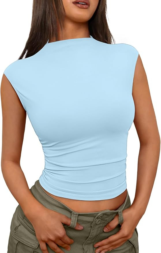Trendy Queen Women's Stretchy Turtleneck Tank Tops  Soft Polyester Sleeveless Shirts for Summer B... | Amazon (US)