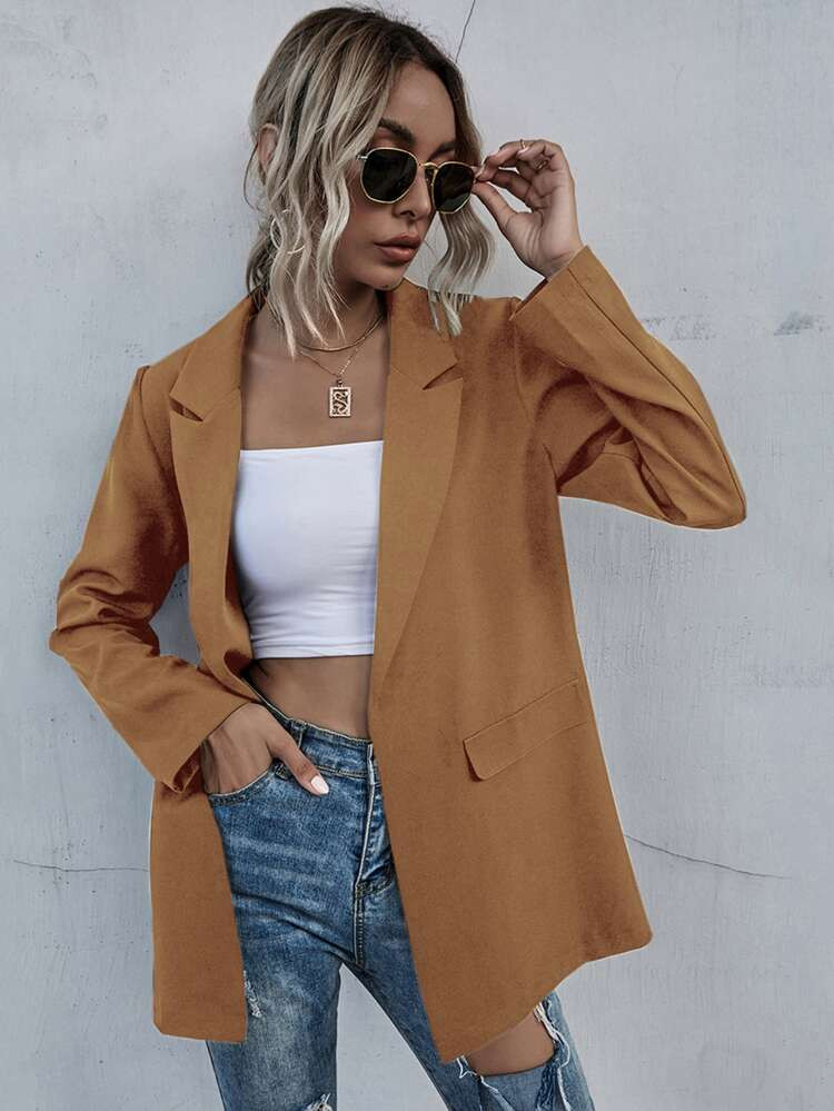 Solid Lapel Neck Blazer | SHEIN