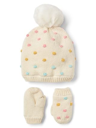 Gap Baby Dotty Pom-Pom Hat And Mitten Set French Vanilla Size 0-6 M | Gap US
