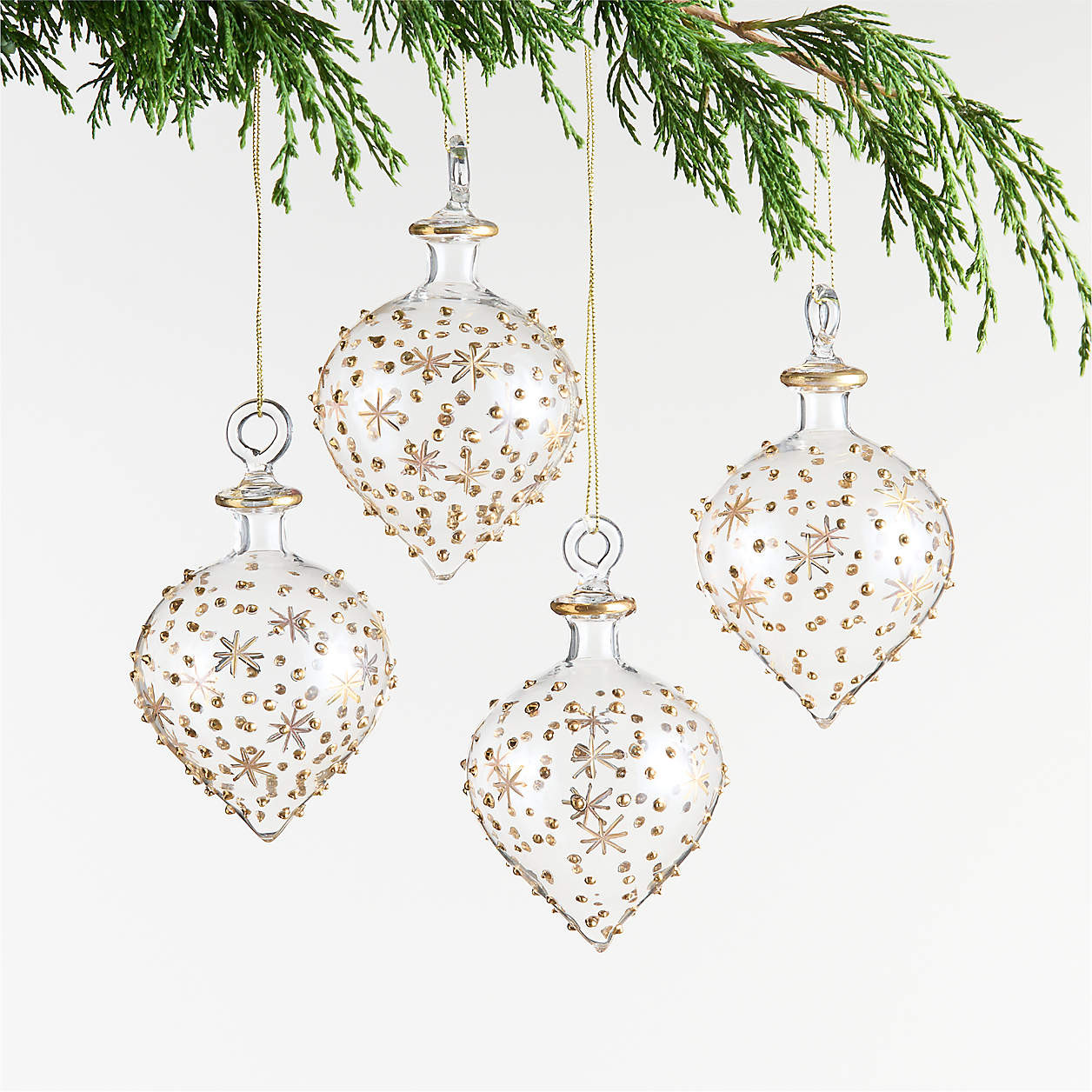 Gold & Clear Glass Onion Christmas Tree Ornament, Set of 4 + Reviews | Crate & Barrel | Crate & Barrel