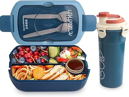 Bento Lunch Box for Kids, BPA Free with 4 Compartment and Thermos, Leak Proof Kids Lunch Box Meal... | Amazon (US)