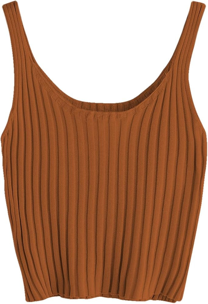 SweatyRocks Women's Ribbed Knit Crop Tank Top Spaghetti Strap Camisole Vest Tops | Amazon (US)