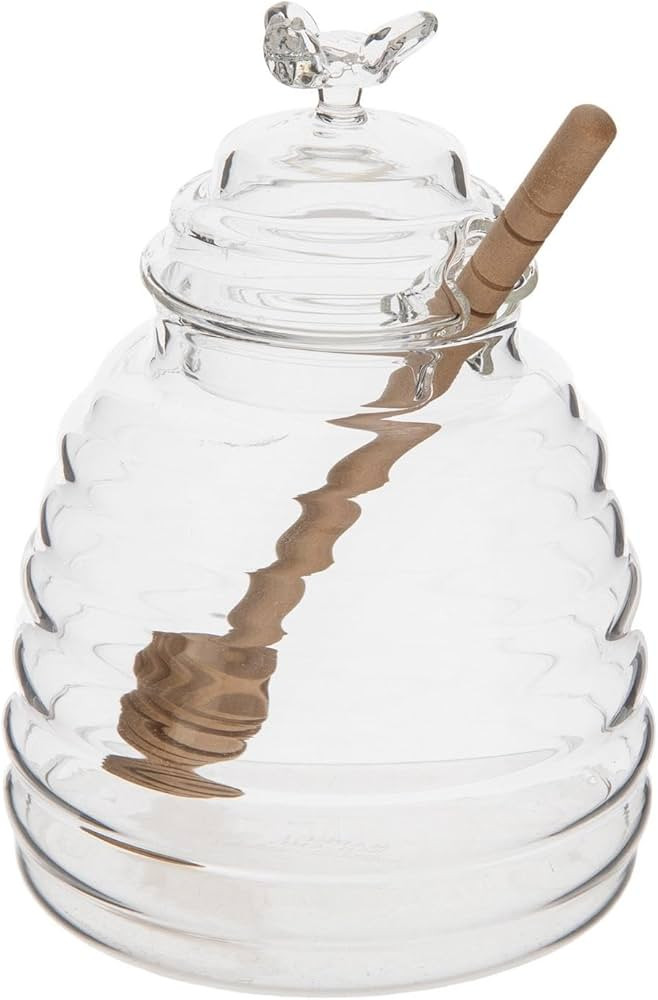Hobby Lobby Glass Honey Jar with Wooden Dipper, 16 Oz, Striped Pattern, Clear | Amazon (US)