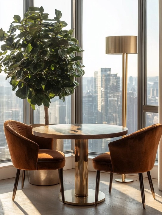 Create a high-rise home café that feels just as indulgent as your favorite boutique coffee spot—only quieter, calmer, and entirely yours. This signature setup pairs a round marble-top table with two plush velvet chairs, creating an intimate, hotel-inspired moment that instantly elevates your space. Positioned by floor-to-ceiling windows, the view becomes part of the décor—flooded with natural light by day and city glow by night. A statement plant completes the look, adding softness and balance against the clean lines of marble and metal; and if plants aren’t your strength, a high-quality faux option works beautifully here too. The mix of velvet, marble, warm metallics, and greenery delivers effortless glamour without feeling overdone—proof that you don’t need a large space to create a luxurious, café-style experience at home.

#HighRiseHomeCafe #LuxuryHomeDecor #ModernGlamInteriors 

 #LTKHome