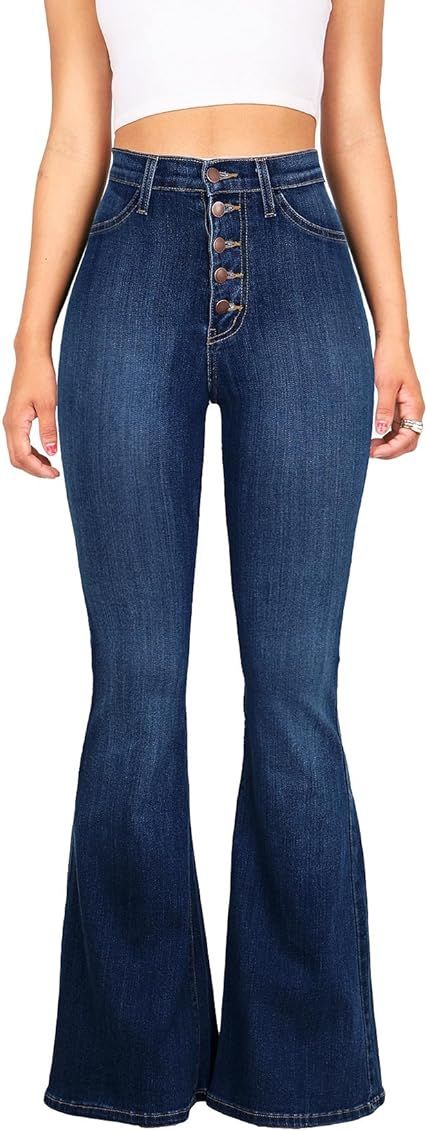 Vibrant Women's Juniors High Rise Button Fly Flare Jeans | Amazon (US)