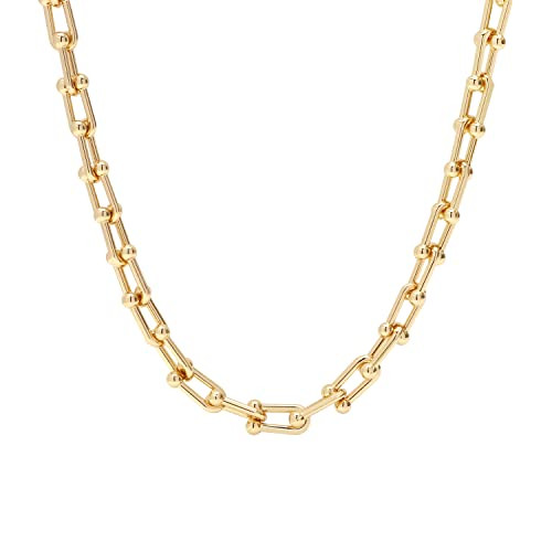 18K Gold Plated U Shaped Bamboo Lock Chain Paperclip Chains Adjustable Necklace for Women Gold Pl... | Amazon (US)