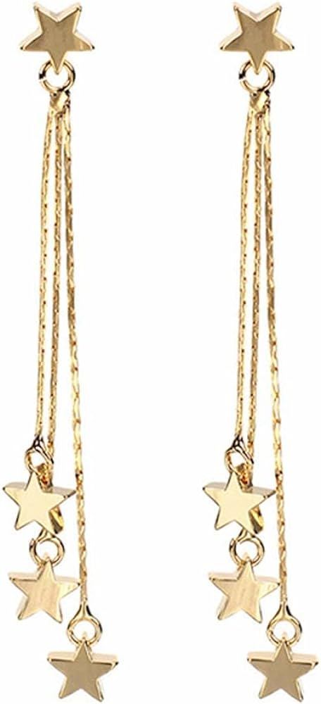 18k Gold Star Long Tassel Dangle Earrings for Women Shooting Star Earrings Meteor Lucky Star Pearl D | Amazon (US)