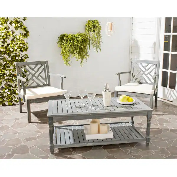 SAFAVIEH Outdoor Living Oakley Ash Grey Acacia Wood Coffee Table - 43.3" x 23.6" x 16.5" | Bed Bath & Beyond