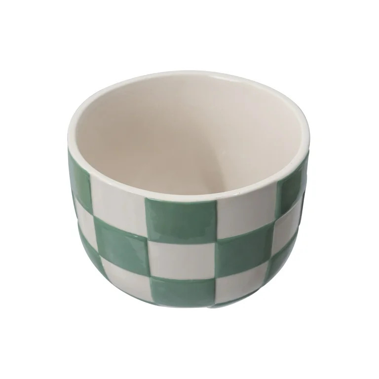 Mainstays Lennon 6" x 6" x 4.5" Round Green Checkered Ceramic Planter | Walmart (US)