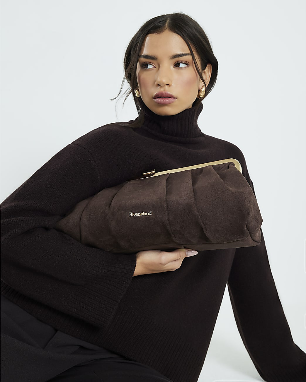 Brown Faux Suede Clutch Bag | River Island UK & IE