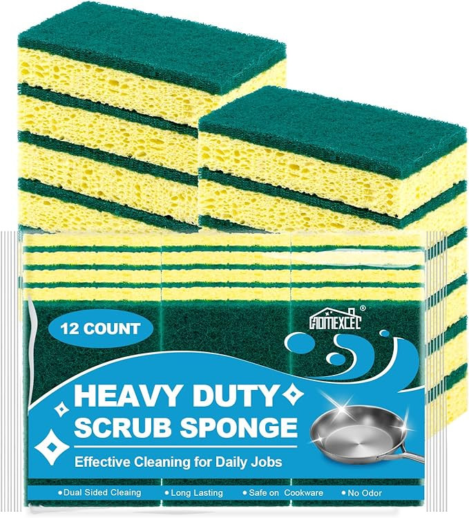 Heavy Duty Scrub Sponges Kitchen 12pcs,Dual Side Cleaning Dish Sponges for Non-Coated Cookware,Po... | Amazon (US)