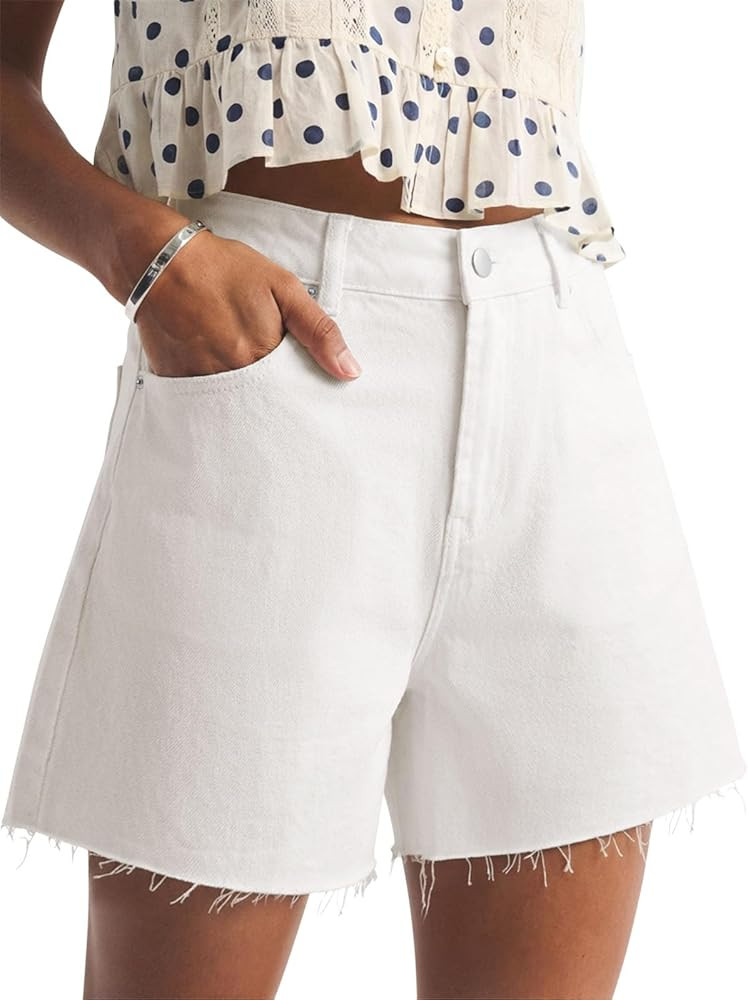 PINKMSTYLE Jean Shorts for Women High Waisted Casual Ripped Denim Short Frayed Hem Summer Trendy ... | Amazon (US)