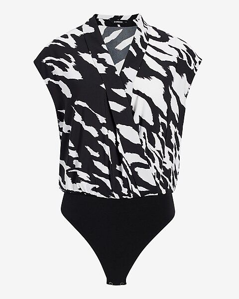 Printed V-Neck Pleated Shoulder Gramercy Thong Bodysuit | Express