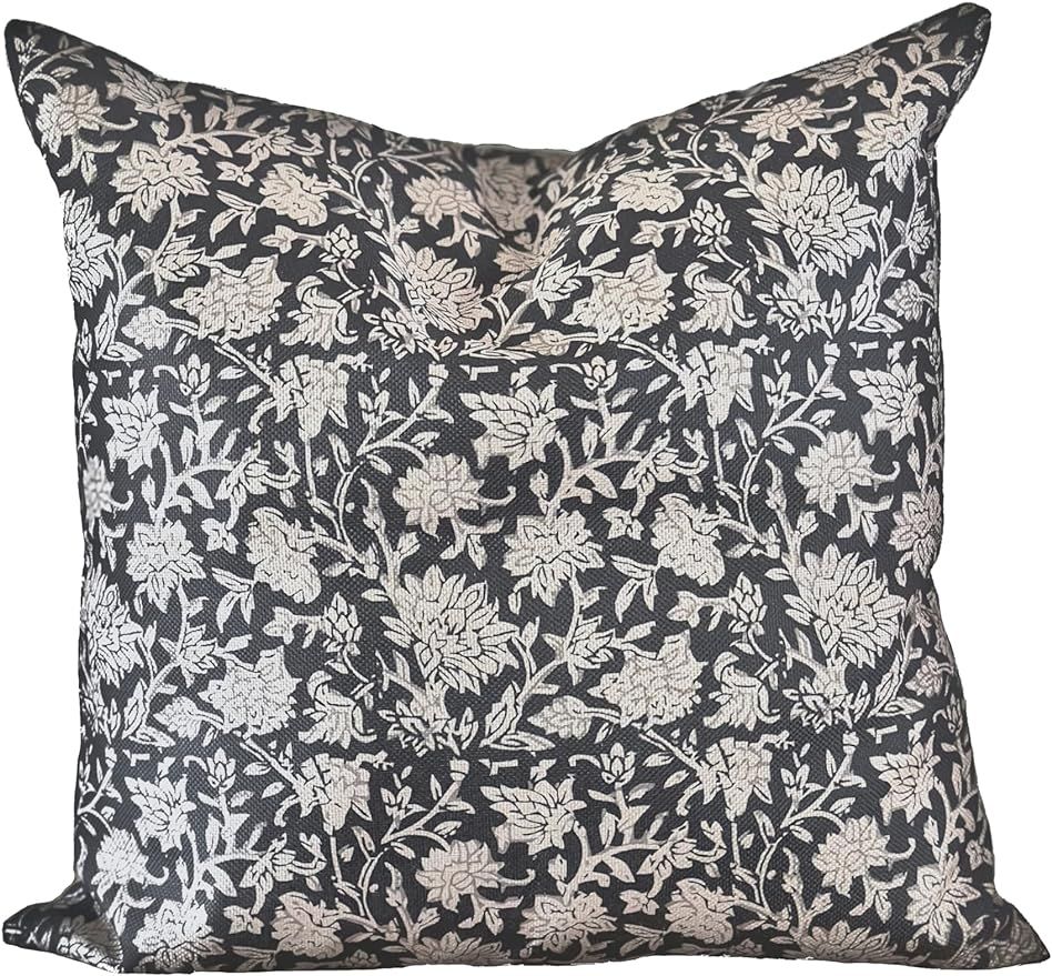 Generic Floral Pillow Cover, Black and Cream, Polyester, Old World Style, 45cm x 45cm | Amazon (US)