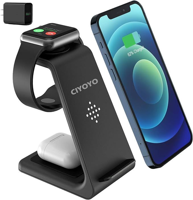 Wireless Charger Stand, CIYOYO 3 in 1 Fast Wireless Charging Station Dock for Apple Watch Series ... | Amazon (US)