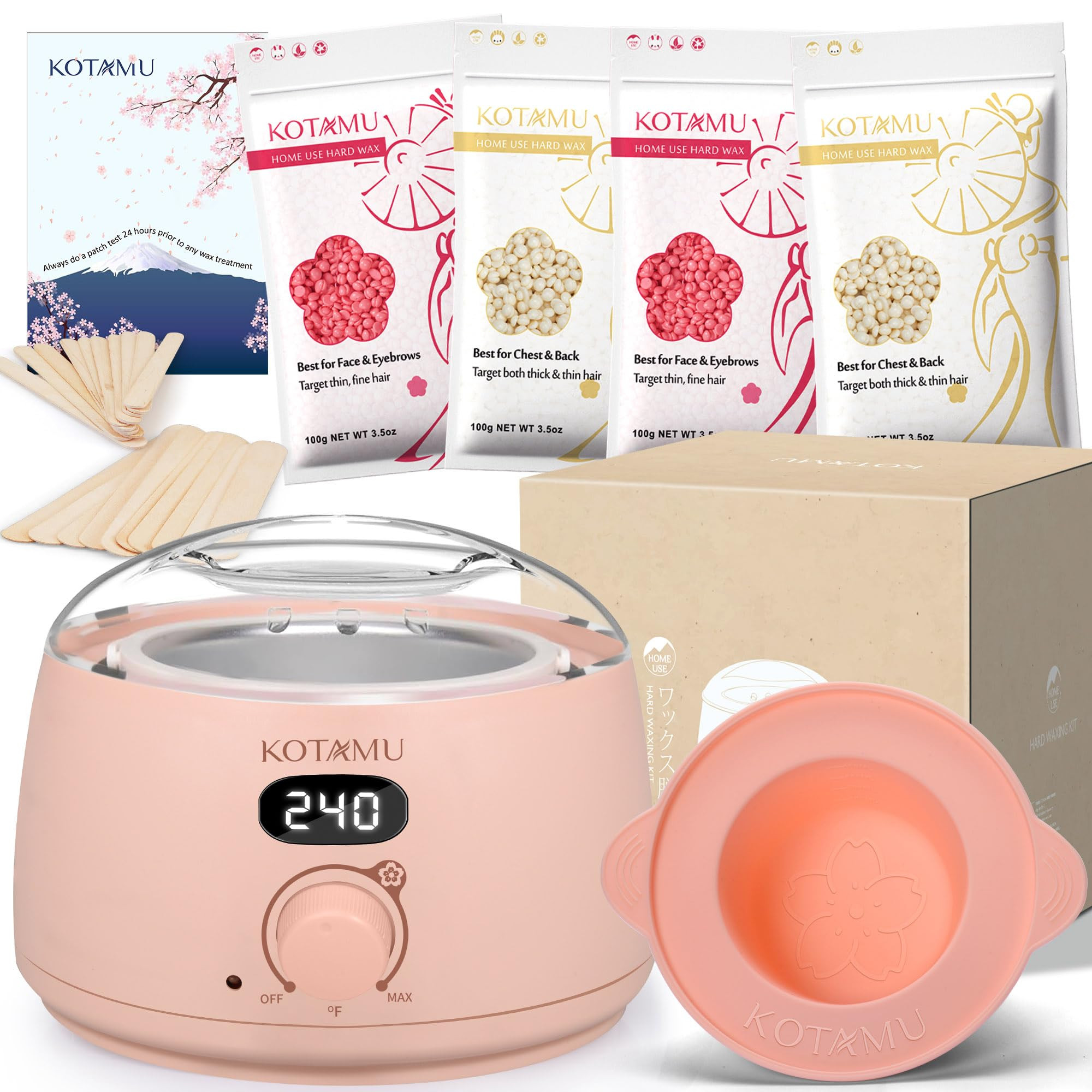 KOTAMU Wax Kit Pink Digital Hair Removal Waxing Kit for Women & Men Hot Wax Warmer Pot for Face, ... | Amazon (US)