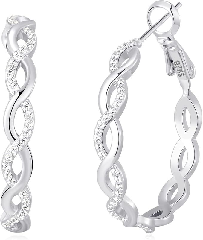 Senteria 925 Sterling Silver Earrings Hoops for Women Lightweight Twisted Hoop Earrings With Cubi... | Amazon (US)