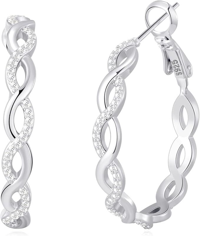 Senteria 925 Sterling Silver Earrings Hoops for Women Lightweight Twisted Hoop Earrings With Cubi... | Amazon (US)