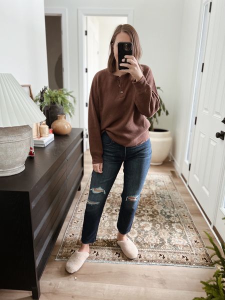 Old navy thermal henley for $20! This is the peppercorn color. I’m working a large and I would size up if you want an oversized look. Jeans are on sale for $30!

#LTKsalealert #LTKunder50 #LTKstyletip