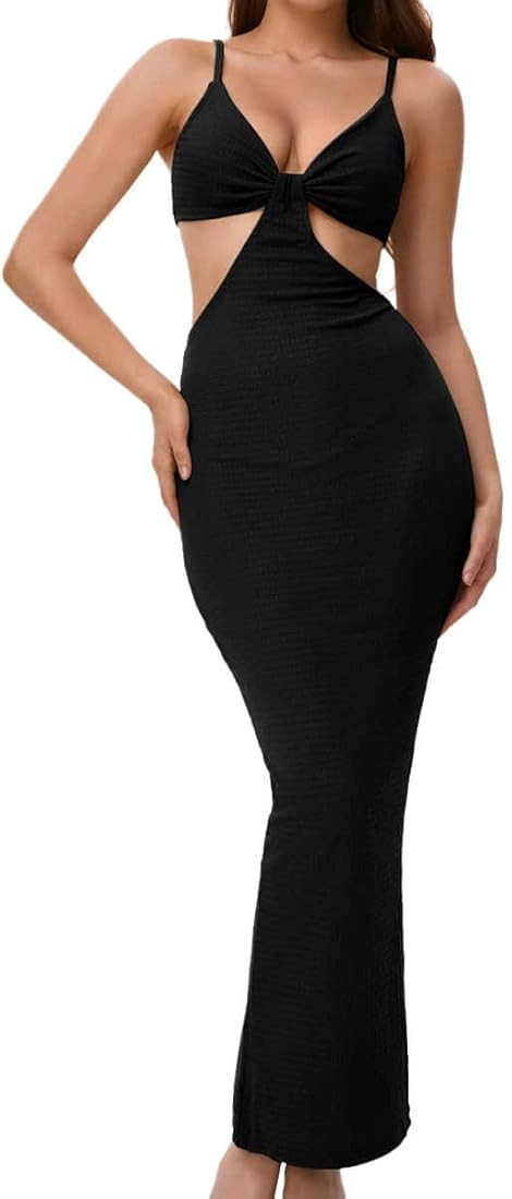 Floerns Women's Summer Cut Out V Neck Sleeveless Split Hem Cami Bodycon Dress | Amazon (US)