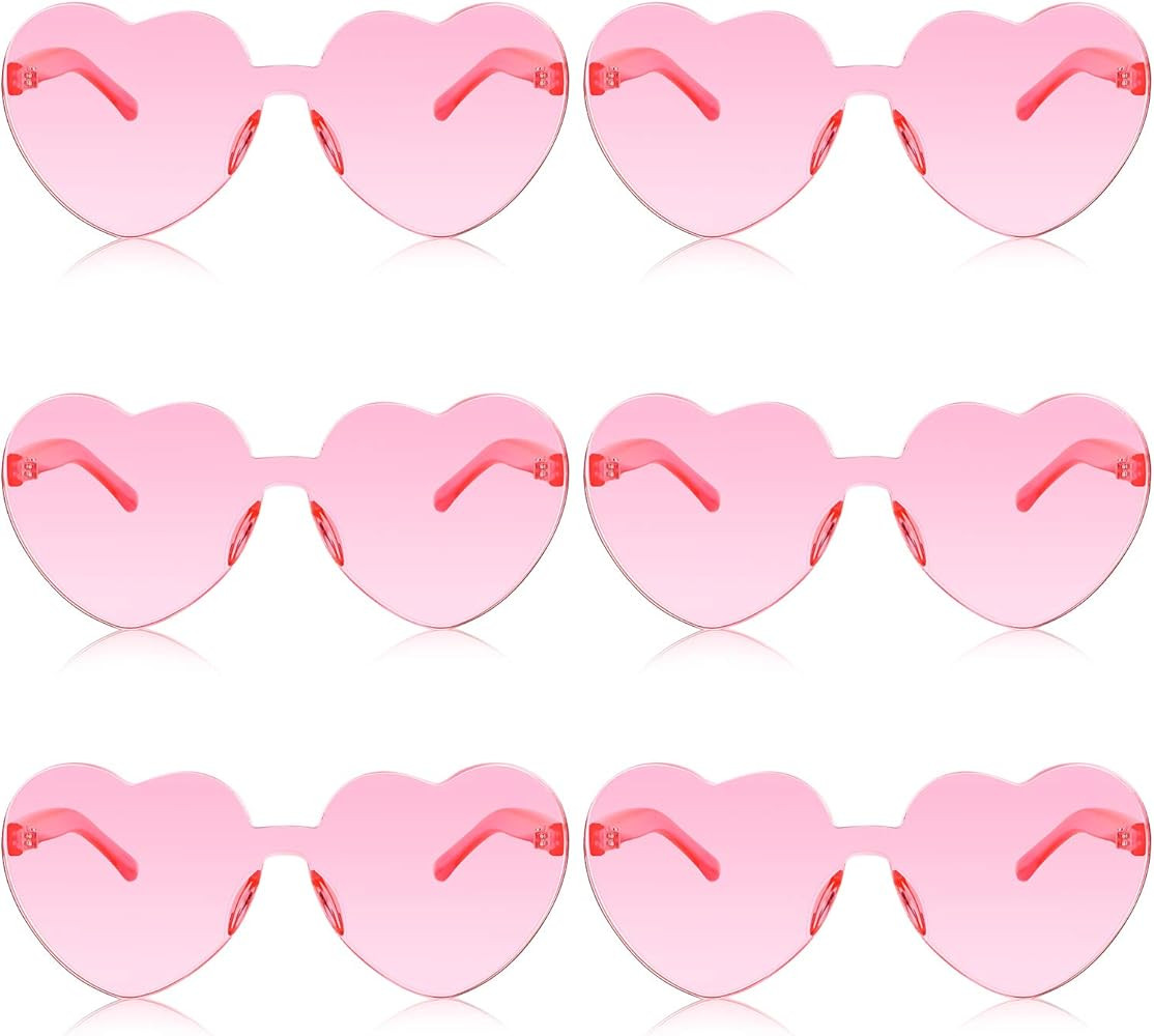 Frienda 6 Pieces Heart Sunglasses Pink Sunglasses Heart Shaped Sunglasses for Party Cosplay | Amazon (US)