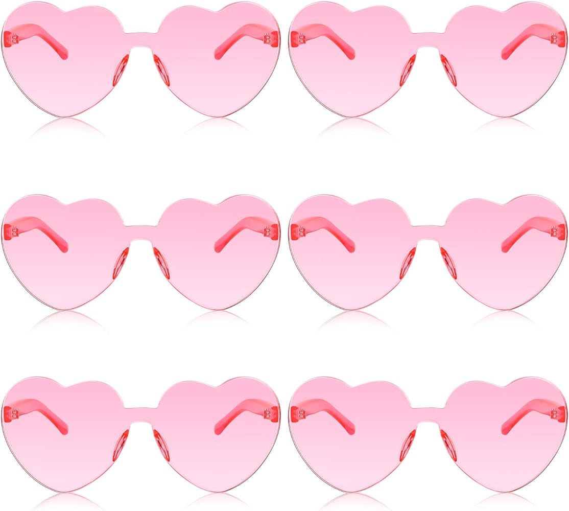 6 Pieces Heart Sunglasses Pink Sunglasses Heart Shaped Sunglasses for Party Cosplay | Amazon (US)