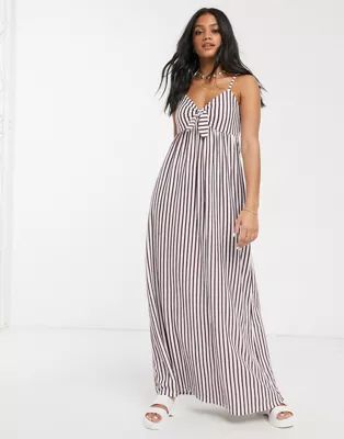 ASOS DESIGN cami bow front maxi sundress in plum and white stripe | ASOS (Global)
