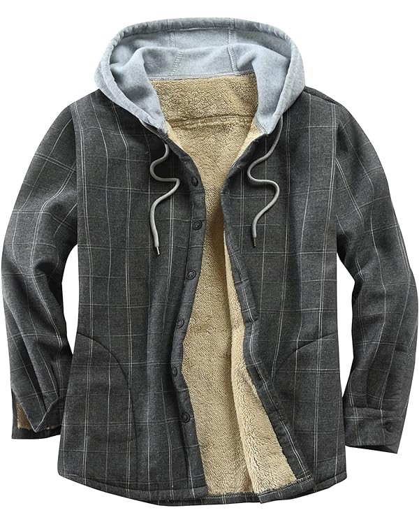 Derbars Men's Cotton Plaid Shirts Jacket Fleece Lined Flannel Shirts Sherpa Button Down Jackets w... | Amazon (US)