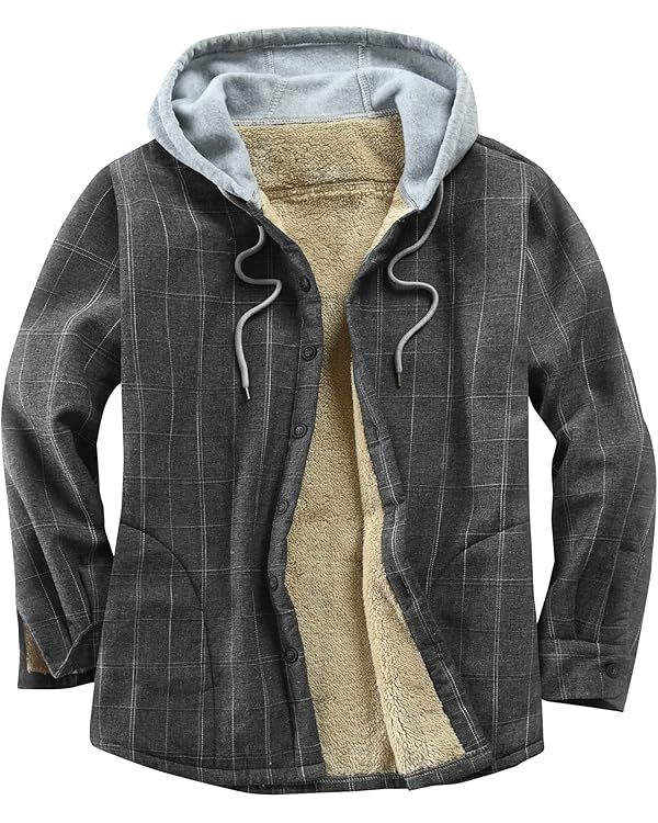 Derbars Men's Cotton Plaid Shirts Jacket Fleece Lined Flannel Shirts Sherpa Button Down Jackets w... | Amazon (US)