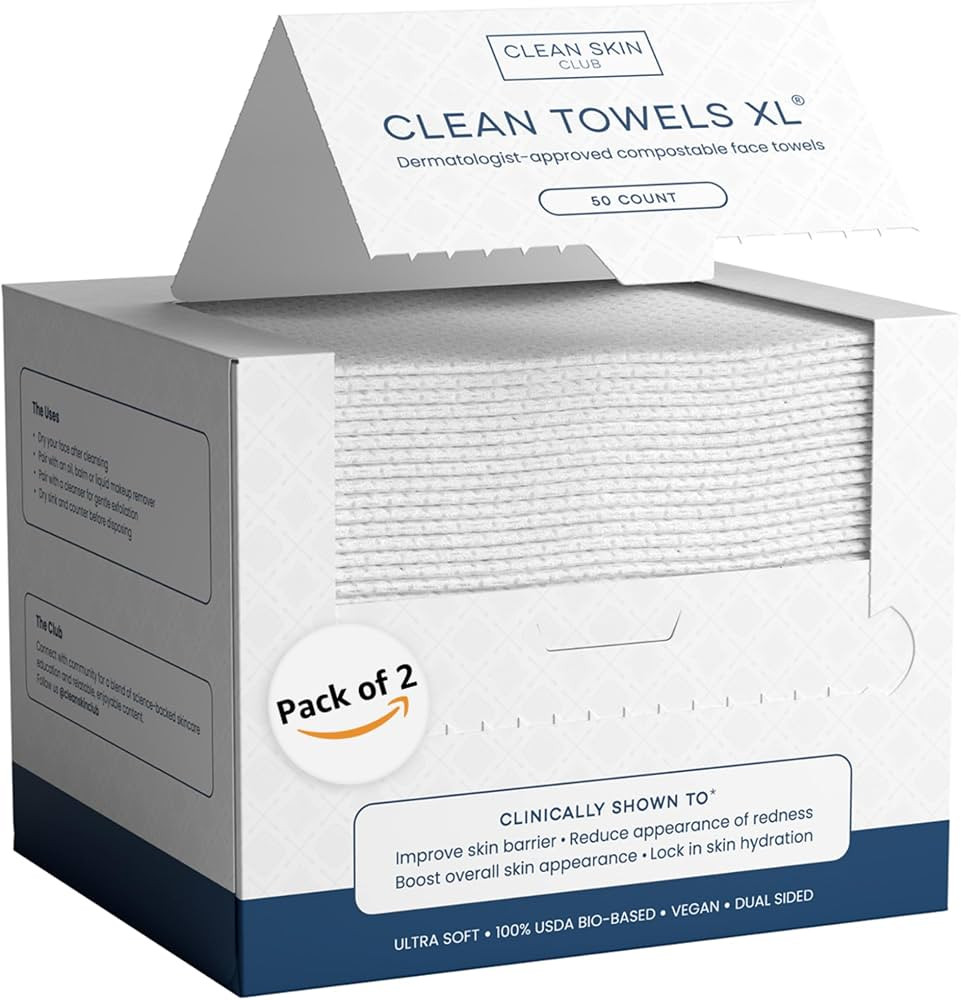 Clean Skin Club Clean Towels XL™, 100% USDA Biobased Face Towel, Disposable Face Towelette, Ecz... | Amazon (US)