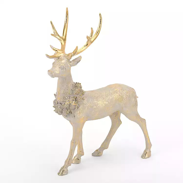 Gold Patina Standing Deer Christmas Decoration | Kirklands Home | Kirklands