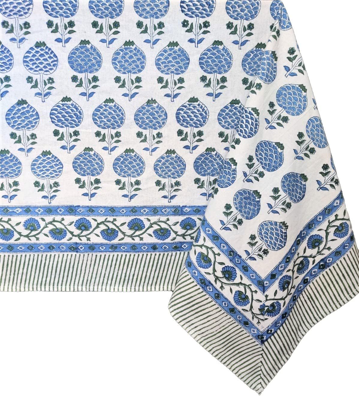 ATOSII Roma Blue 100% Cotton Boho Rectangle Fall Tablecloth, Handblock Floral Print Linen Table C... | Amazon (US)