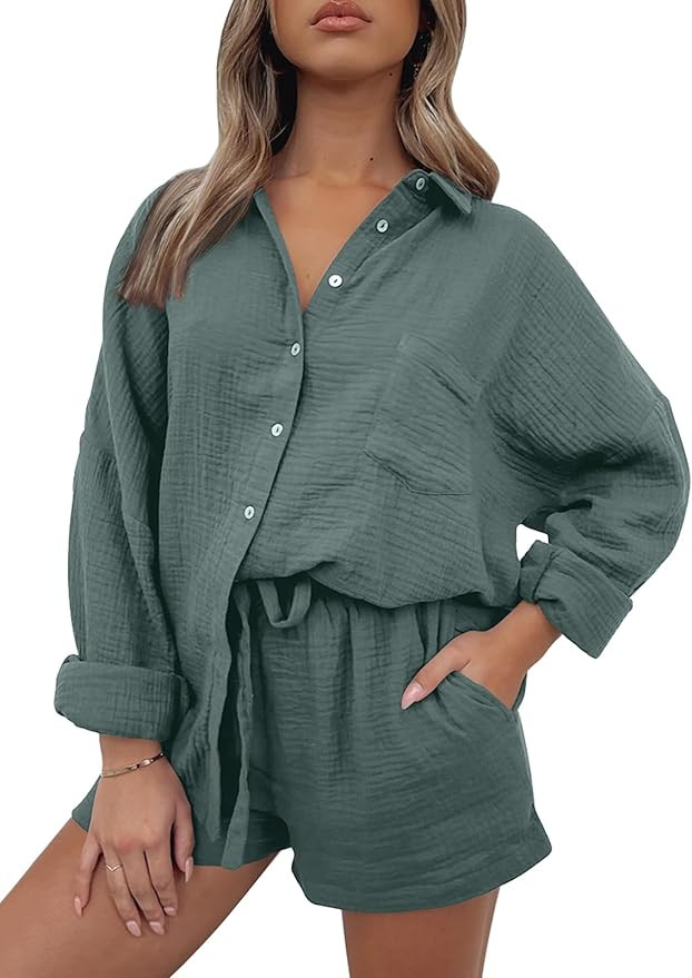 AUTOMET 2 Piece Sets For Women Lounge Wear Matching Two Piece Pajama Fashion Oversized Shirts And... | Amazon (US)