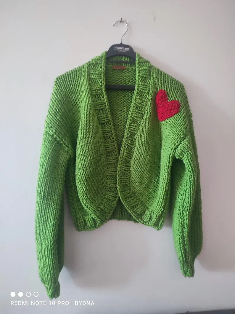 Christmas Heart Cardigan, Handmade 3D Heart Knit Sweater for Women, Valentine's Cozy Winter Chunk... | Etsy (US)