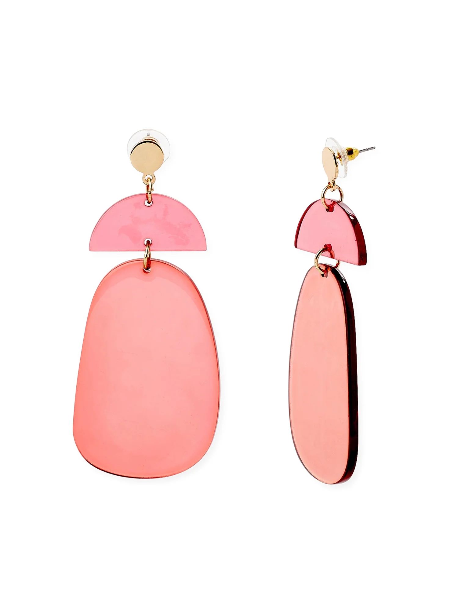 Scoop Women’s 14K Gold Flash-Plated Translucent Pink Resin Statement Earrings | Walmart (US)