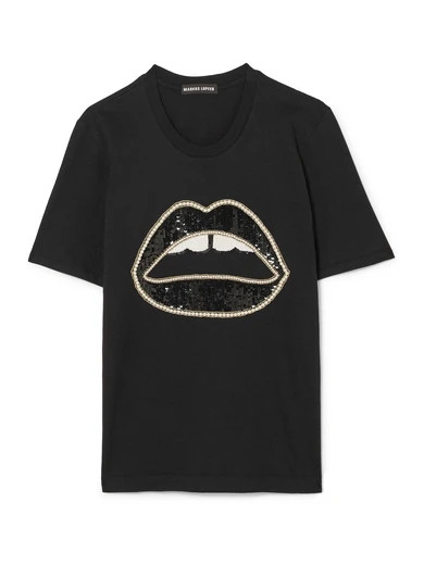 Markus Lupfer - Sequin-embellished Cotton-jersey T-shirt - Black | NET-A-PORTER (US)