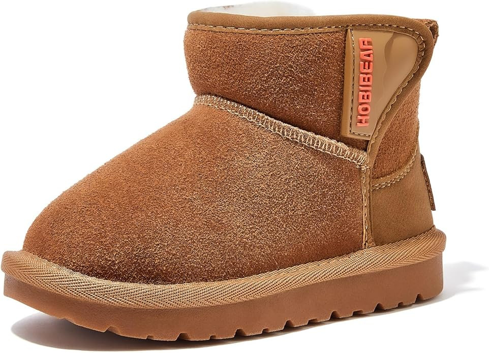 HOBIBEAR Toddler Suede Snow Boots for Boys Girl Faux Fur Lining Anti-Slip Ankle Winter Boots | Amazon (US)