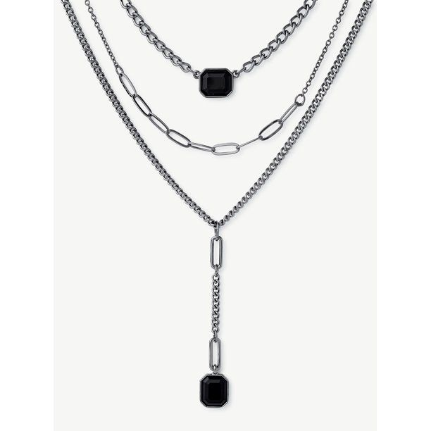 Sofia Jewelry by Sofia Vergara Women's Black Stone Layered Y Necklace - Walmart.com | Walmart (US)