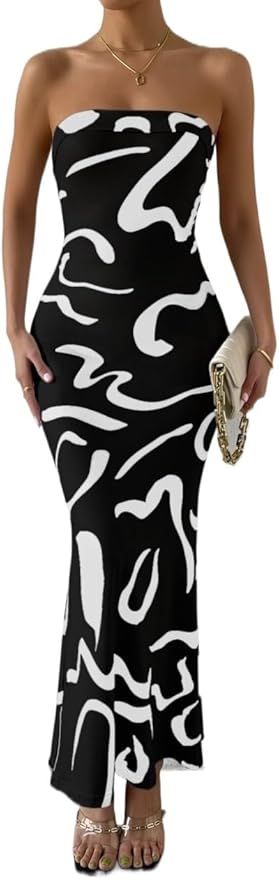 Dresses for Women Women's Dress Graphic Print Mermaid Hem Tube Dress Dresses | Amazon (US)