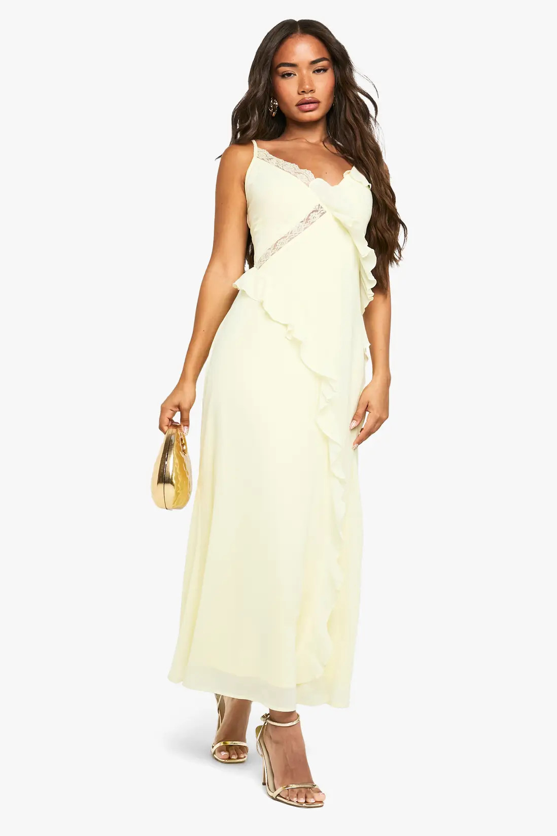 Lemon Chiffon Lace Detail Ruffled Midaxi Dress | Boohoo | Boohoo.com (UK & IE)