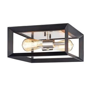 C Cattleya 2-Light Dark Bronze Die-Cast Aluminum Flush Mount Ceiling Light with Satin Nickel Sock... | The Home Depot