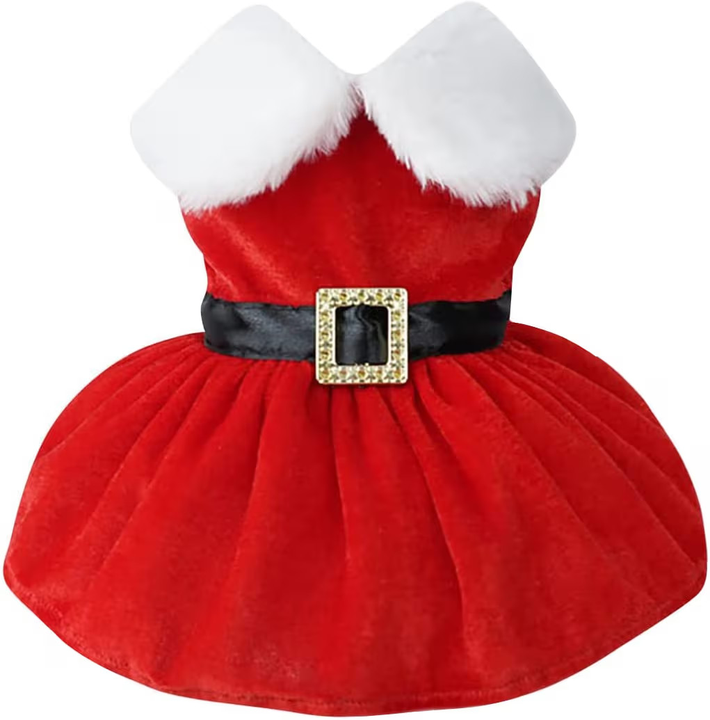 Idepet Christmas Dog Dress - Santa Claus Puppy Skirt, Xmas Costume, Red Suit (Medium, Belt) | Amazon (US)