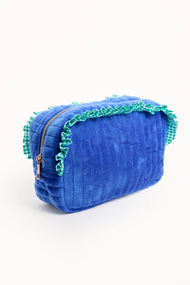 Avalon Blue Ruffle Trim Cosmetic Bag | Pink Lily