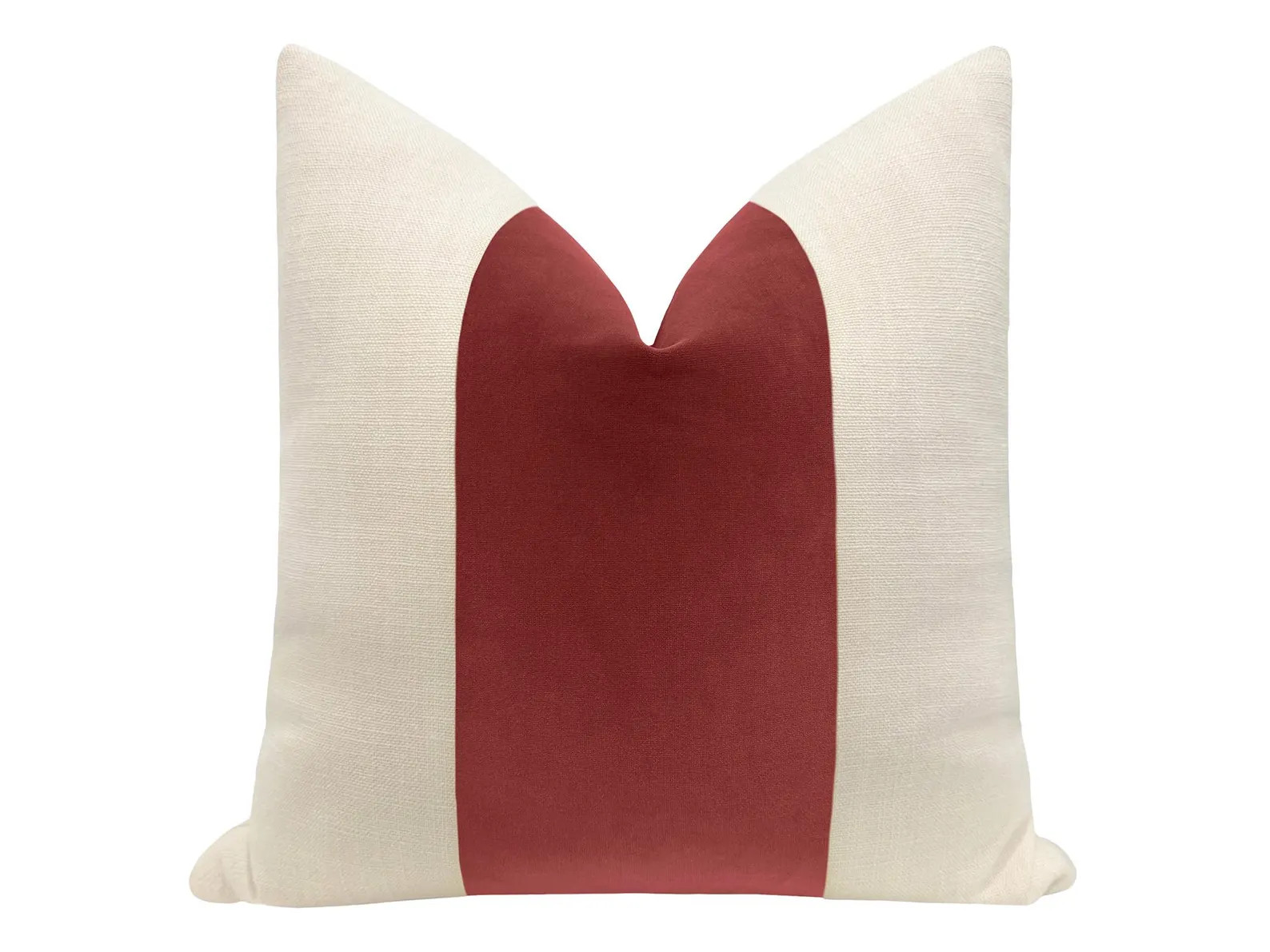 Panel : Signature Velvet // Rhubarb | velvet stripe | coral pillow | linen + red velvet pillow | | Etsy (Global)