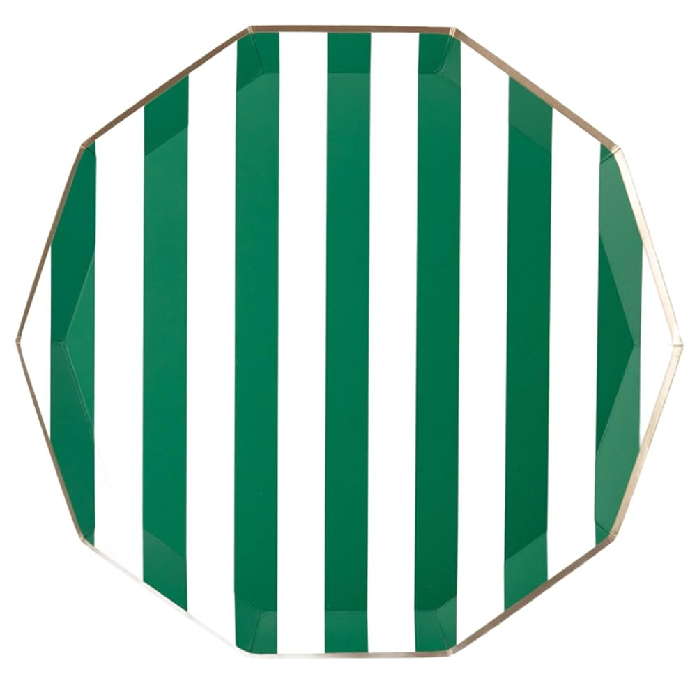 Emerald Green Cabana Stripe Paper Party Plates | Disposable Plates | Sturdy Large Paper Plates, D... | Amazon (US)