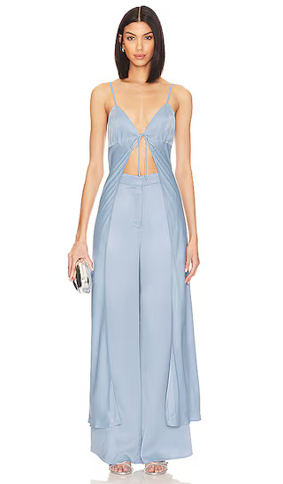 Kassiani Tie Front Top in Dusty Blue | Revolve Clothing (Global)