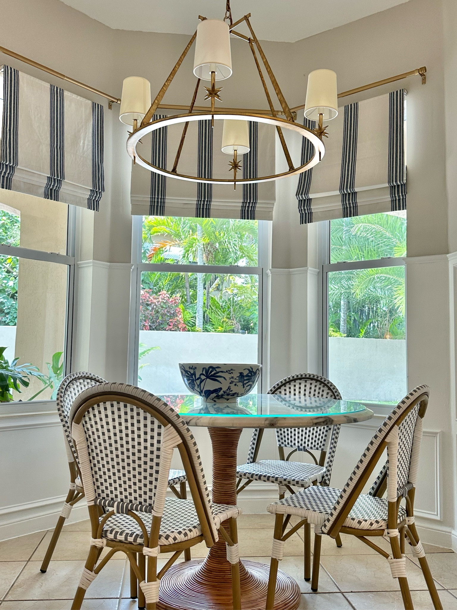 Eat in kitchen. Roman shades. Marble round white table. Bistro chairs  

#LTKhome #LTKsalealert