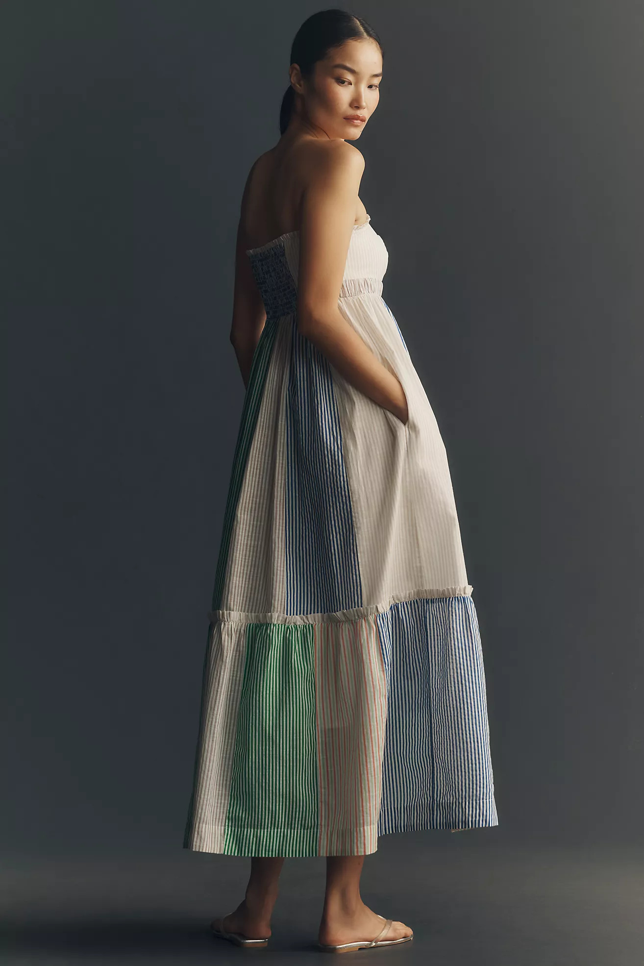 Maeve Cotton Strapless Colorblock Midi Dress | Anthropologie (US)