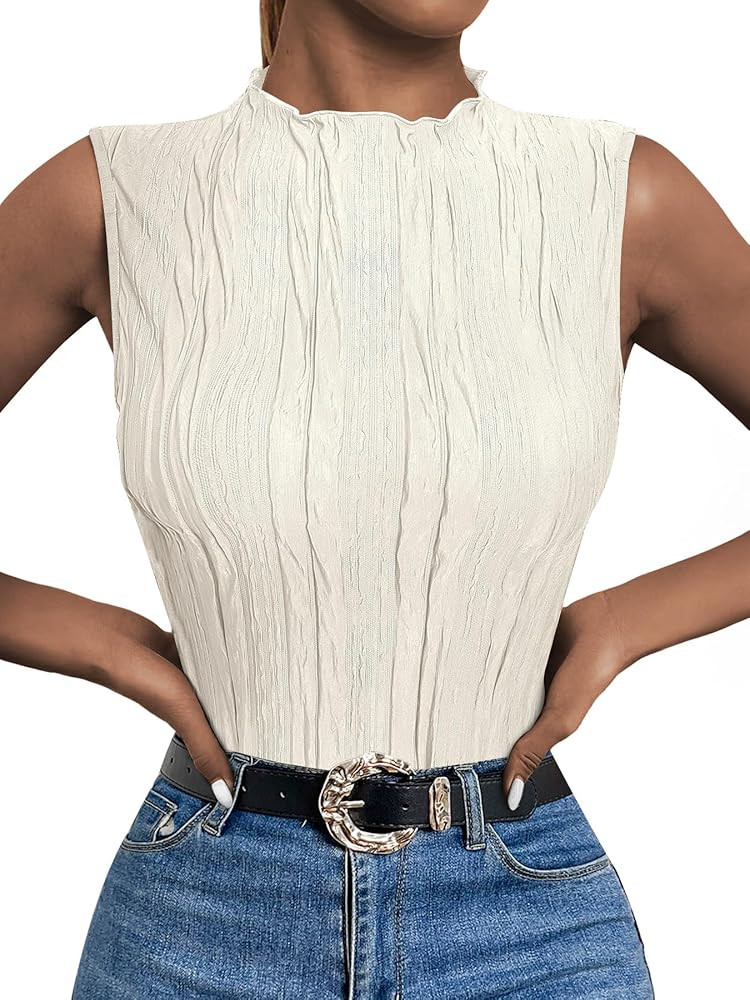 LILLUSORY Women's Mock Neck Business Casual Tank Tops Sleeveless Ruched Work Blouse Fitted 2024 T... | Amazon (US)